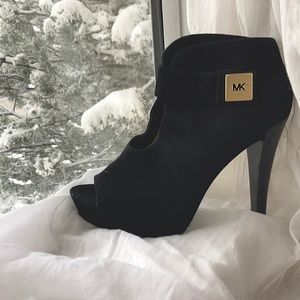 Michael Kors Black Suede Peep Toe Ankle Pump